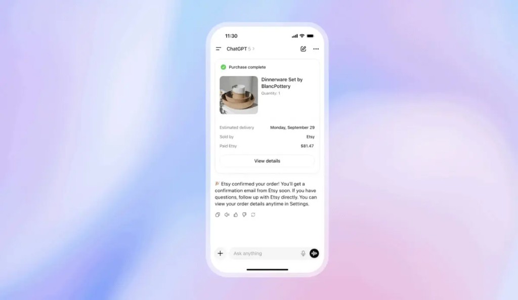 Purchase complete brenda ChatGPT: blerja përfundon në chat, me konfirmim nga marketplace i tretë si Etsy